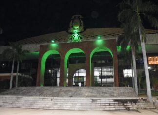 Palácio Araguaia é luminado de verde como homenagem aos profissionais de Saúde