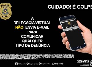 Polícia Civil do Tocantins alerta para golpe que usa a Delegacia Virtual como isca para captação de dados