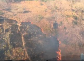 Aeronave da Secretaria da Segurança Pública atua no combate a incêndio no distrito de Taquaruçu