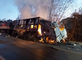Motorista de caminhão morre carbonizado após batida com cinco veículos na BR-153; VÍDEO
