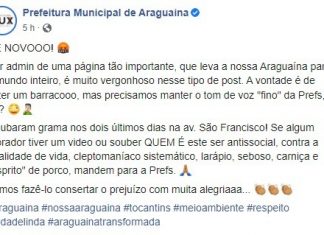Prefeitura faz post revoltado após ter grama furtada em canteiro pela 2ª vez em dois dias: ‘Larápio, seboso, carniça’