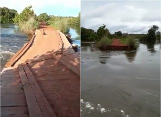 Enchente destrói ponte e deixa famílias ilhadas na zona rural de Santa Rita do Tocantins
