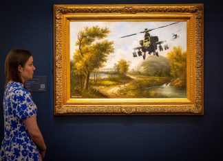 Quadros de Banksy que pertenciam a Robbie Williams são leiloados em Londres