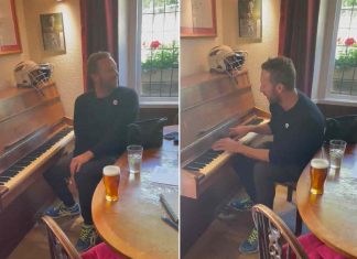 Chris Martin, do Coldplay, toca música de casamento de noivos em um pub