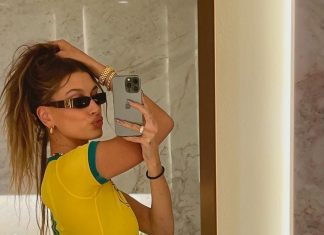Hailey Baldwin, mulher de Justin Bieber, posa com camisa do Brasil e diz: ‘Voltarei em breve, prometo’