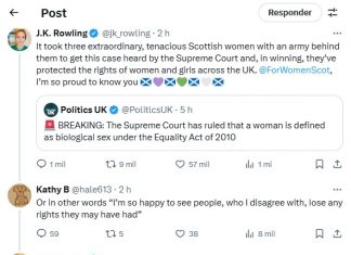 JK Rowling elogia decisão do Reino Unido sobre definição legal de mulher baseada no sexo biológico