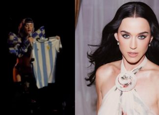 ‘Os brasileiros vão ficar muito bravos’, diz Katy Perry ao levantar camisa da seleção argentina; veja vídeo