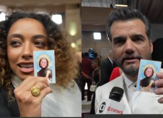 ‘Santa Nanda da sorte’: Elenco de ‘Agente Secreto’ ganha amuleto de Fernanda Torres no Globo de Ouro