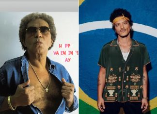 Bruno Mars usa foto de Reginaldo Rossi para celebrar o Valentine’s Day e web reage: ‘São idênticos’