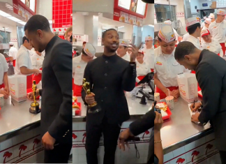 Oscar 2026: Michael B. Jordan comemora vitória em lanchonete