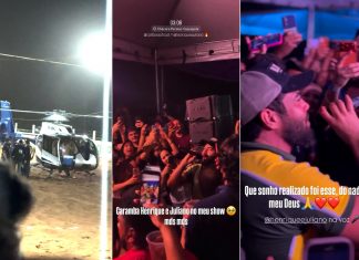 Henrique e Juliano surpreendem fãs ao chegarem de helicóptero em cavalgada