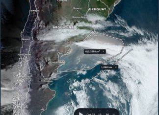 Nuvem gigante de poeira com área de 615 mil km² chega à Argentina