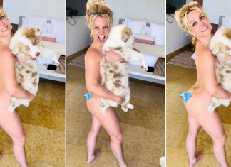 Britney Spears posta foto nua segurando cachorro