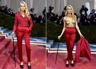 Cara Delevingne aparece de topless e pintada de dourado no Met Gala
