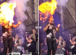 Xand Avião se queima durante show em São Paulo e brinca: ‘Dublê do Nicolas Cage’