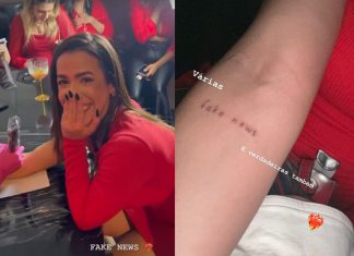 Ex-BBB Larissa tatua ‘fake news’ em braço após ficar conhecida por espalhar notícias falsas em reality