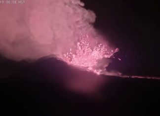 Maior vulcão em atividade do mundo brilha com ‘chuva’ de lava durante a noite