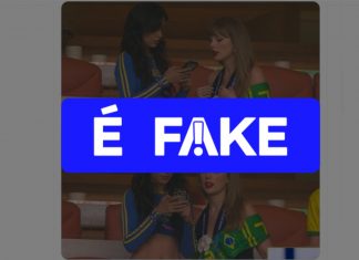 É #FAKE que Taylor Swift e Camila Cabello foram vistas juntas na arquibancada de Brasil x Escócia na Copa; trata-se de montagem