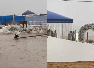 Casamento em praia no TO é interrompido por tempestade com ventos fortes; VÍDEO