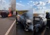 Pai e filha escapam ilesos após carro pegar fogo e ser destruído no TO; VÍDEO