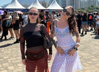 Saias, renda e transparência: calor influencia looks dos fãs no 1º dia de Rock in Rio
